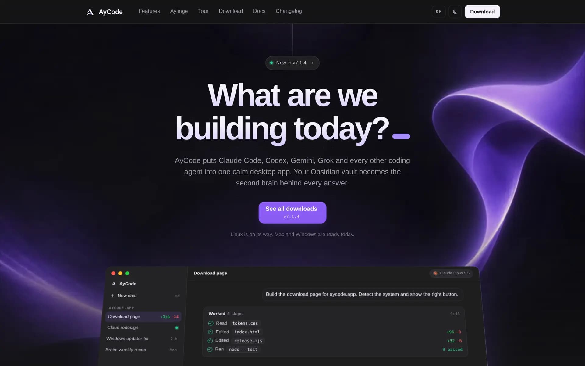 AyCode – Ansicht der umgesetzten Website