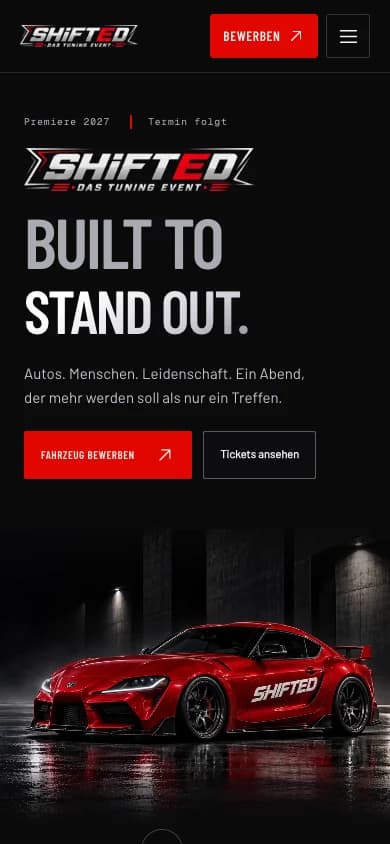 Original-Screenshot der mobilen SHIFTED-Startseite